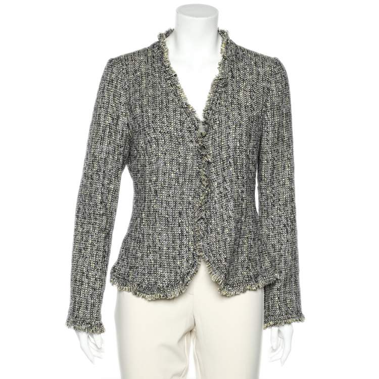 Pre Owned Armani Collezioni Multicolor Tweed Fringed Detail Button Front Jacket L