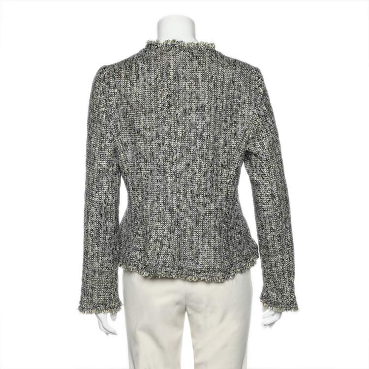 Pre Owned Armani Collezioni Multicolor Tweed Fringed Detail Button Front Jacket L