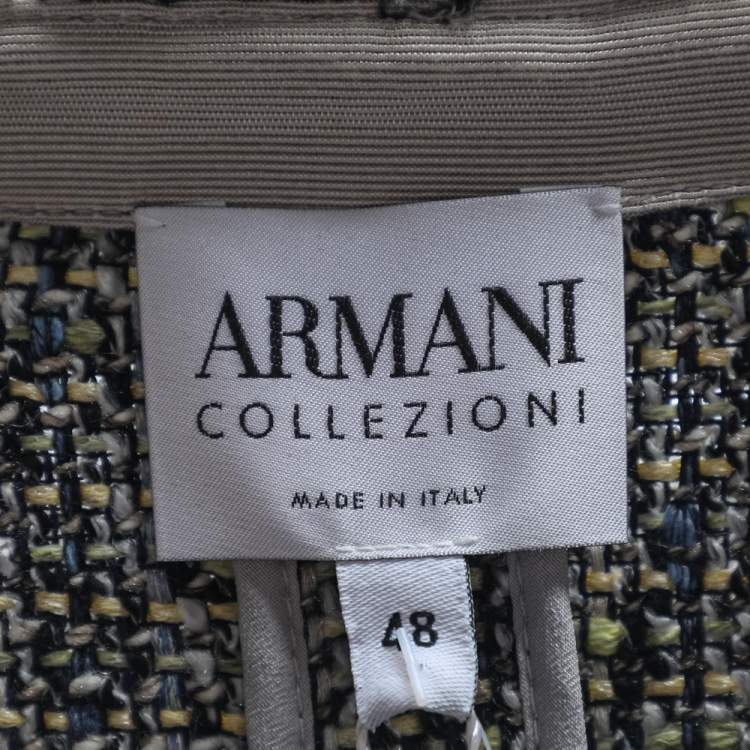 Pre Owned Armani Collezioni Multicolor Tweed Fringed Detail Button Front Jacket L