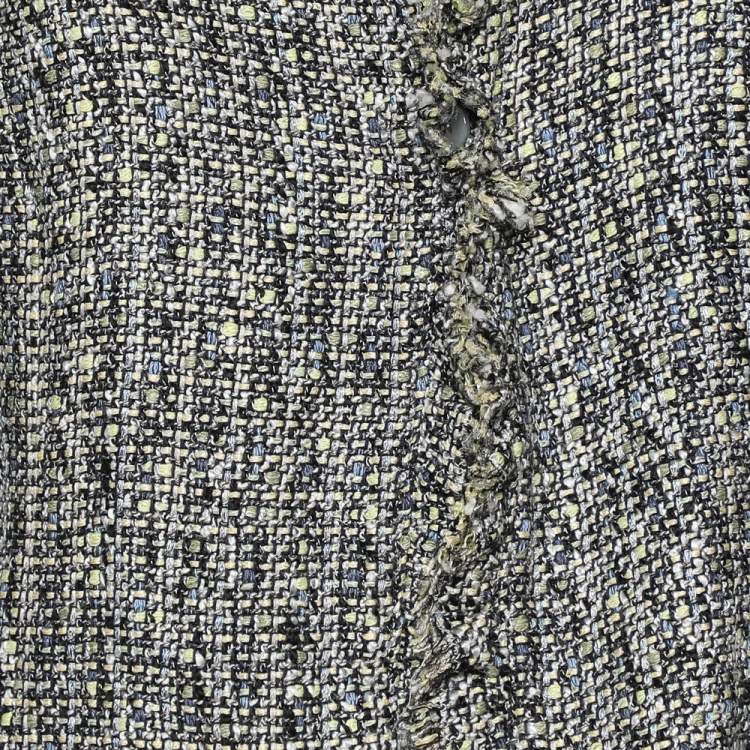 Pre Owned Armani Collezioni Multicolor Tweed Fringed Detail Button Front Jacket L