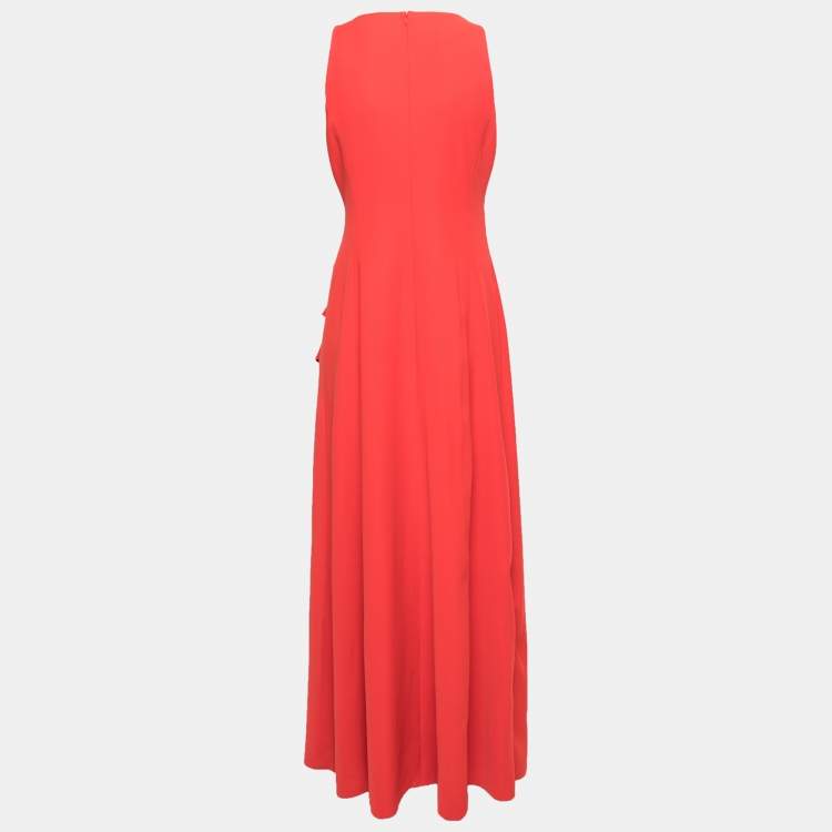 Pre Owned Armani Collezioni Orange Crepe Ruched Sleeveless Maxi Dress M