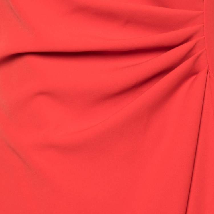Pre Owned Armani Collezioni Orange Crepe Ruched Sleeveless Maxi Dress M