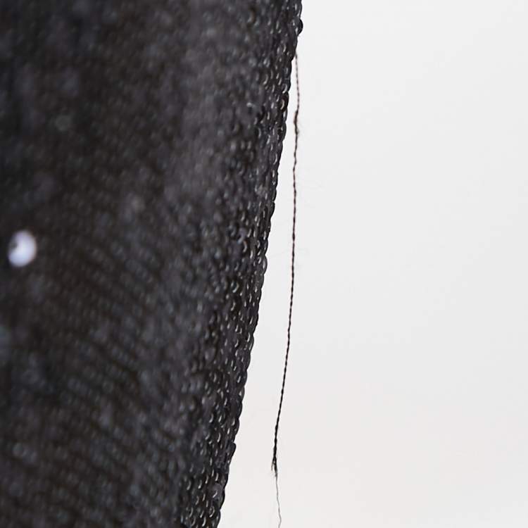 Pre Owned Armani Collezioni Black Sequined Bow Detail One-Shoulder Dress M