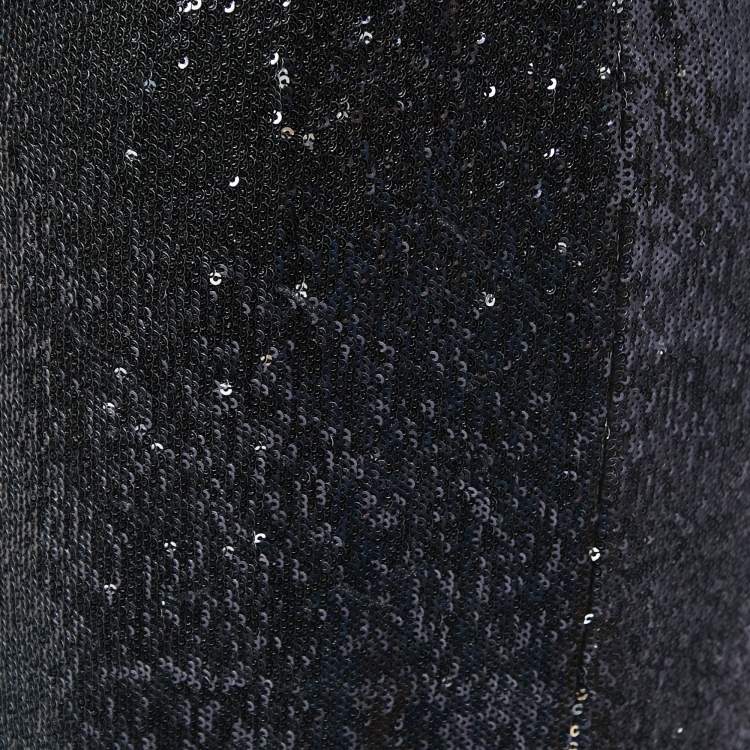 Pre Owned Armani Collezioni Black Sequined Bow Detail One-Shoulder Dress M