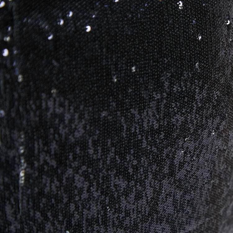 Pre Owned Armani Collezioni Black Sequined Bow Detail One-Shoulder Dress M