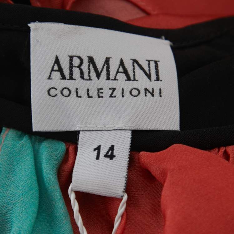 Pre Owned Armani Collezioni Multicolor Floral Printed Silk and Satin Gathered Sleeveless Midi Dress XL