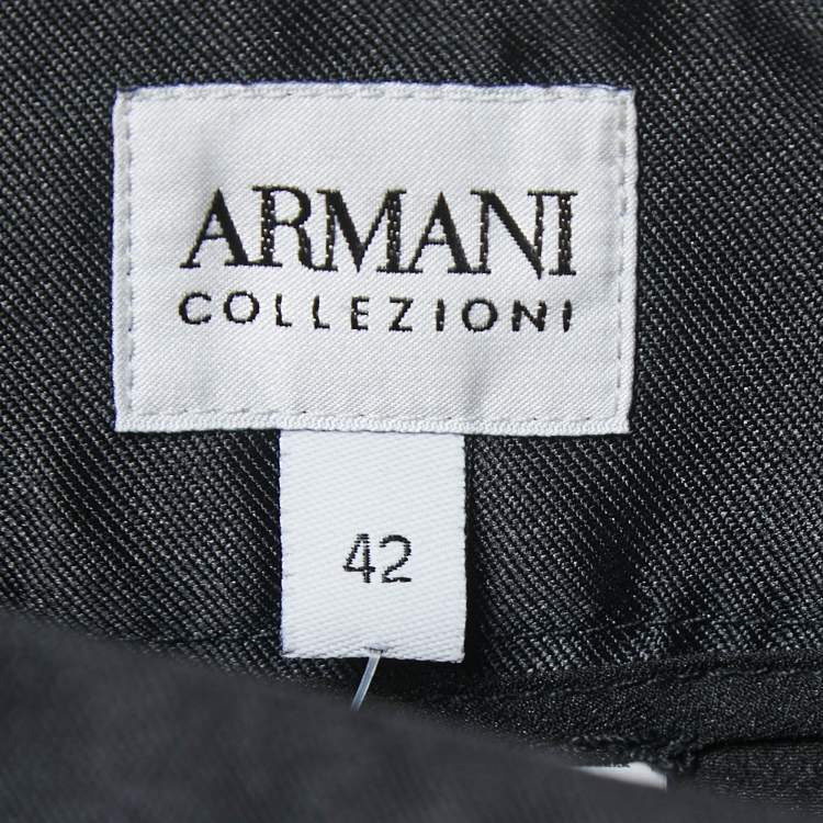 Pre Owned Armani Collezioni Blue/Black Jacquard Knee Length Skirt M