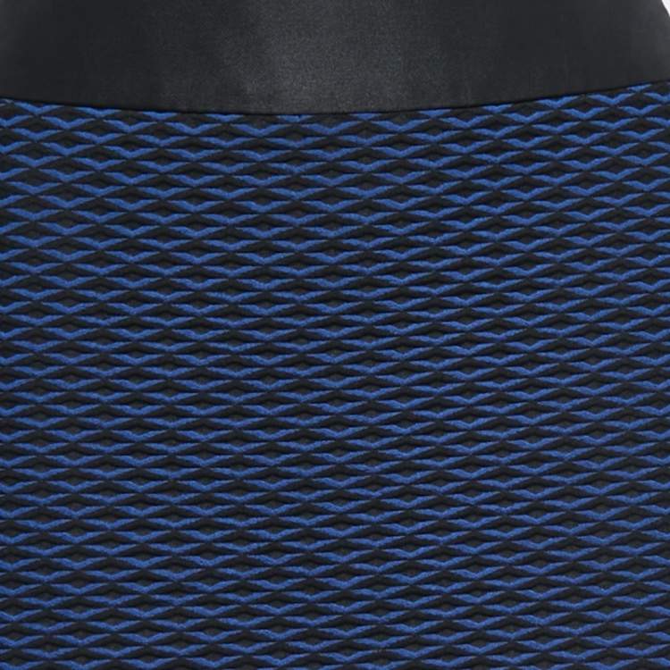 Pre Owned Armani Collezioni Blue/Black Jacquard Knee Length Skirt M