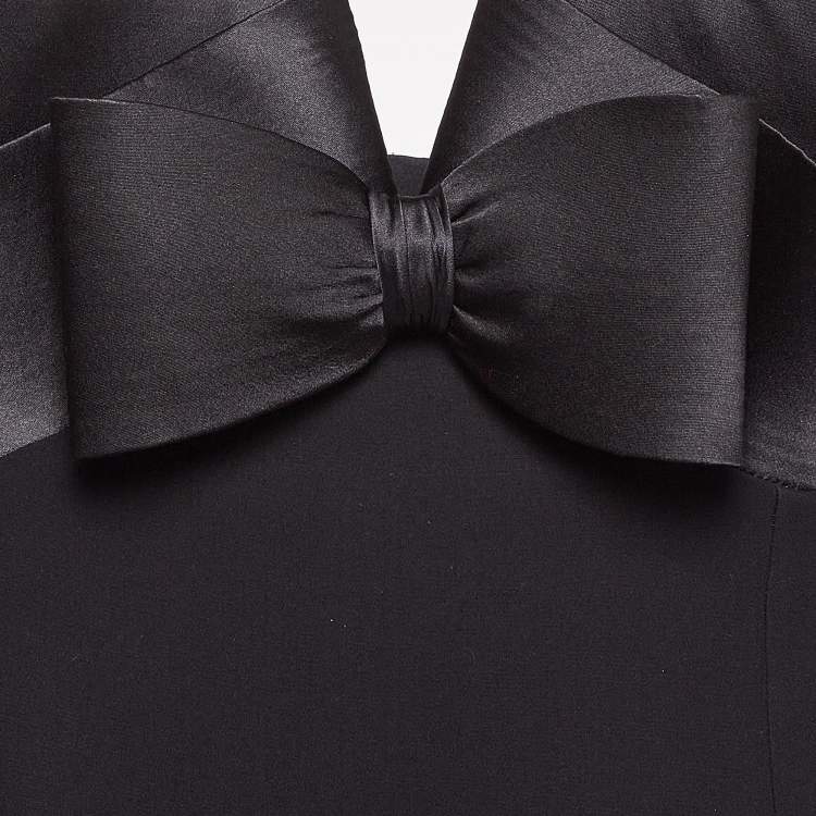 Pre Owned Armani Collezioni Black Silk Bow Detail Strapless Maxi Dress M