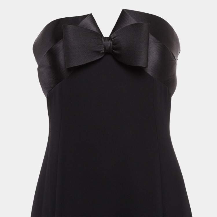Pre Owned Armani Collezioni Black Silk Bow Detail Strapless Maxi Dress M