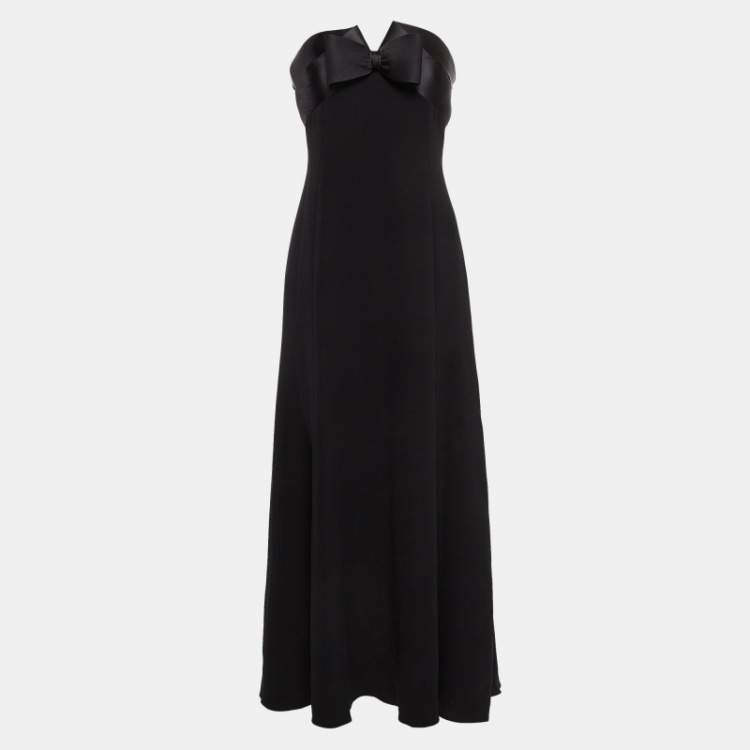 Pre Owned Armani Collezioni Black Silk Bow Detail Strapless Maxi Dress M