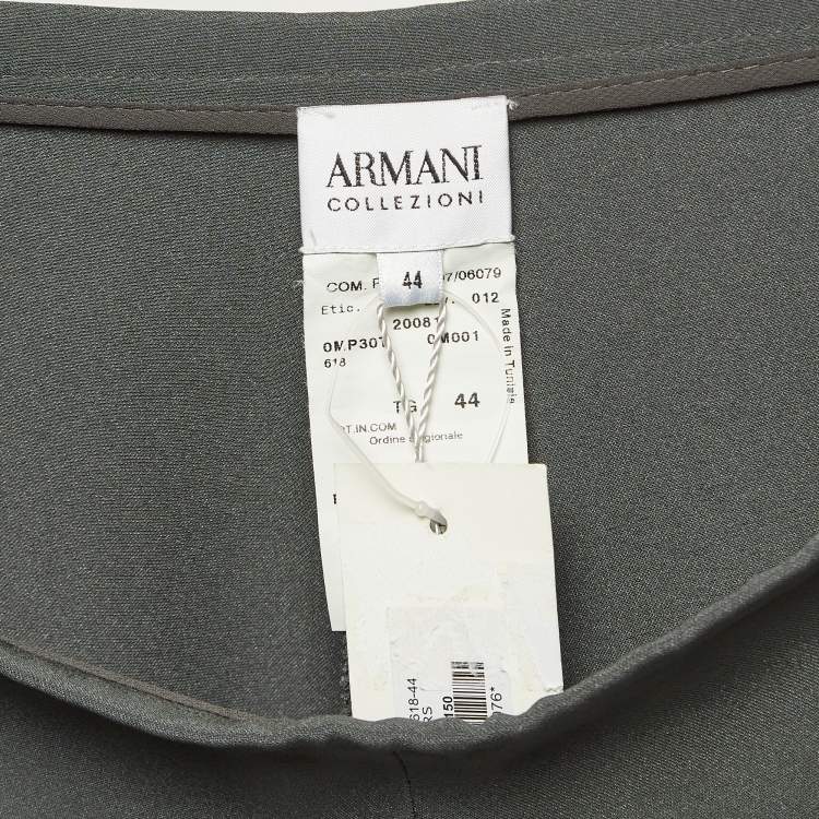 Pre Owned Armani Collezioni Grey Crepe Wide-Leg Trousers M