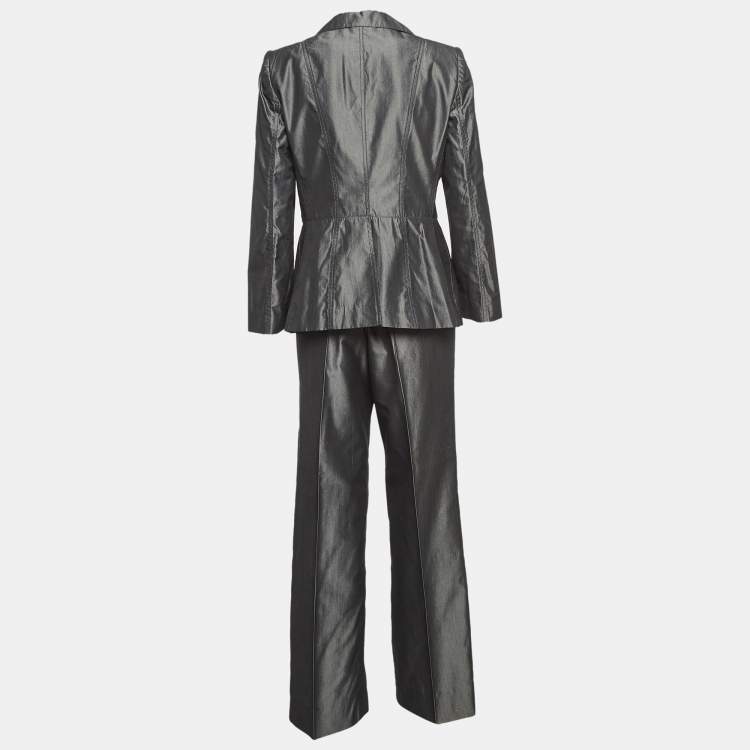 Pre Owned Armani Collezioni Grey Cotton Blend Pant Suit M