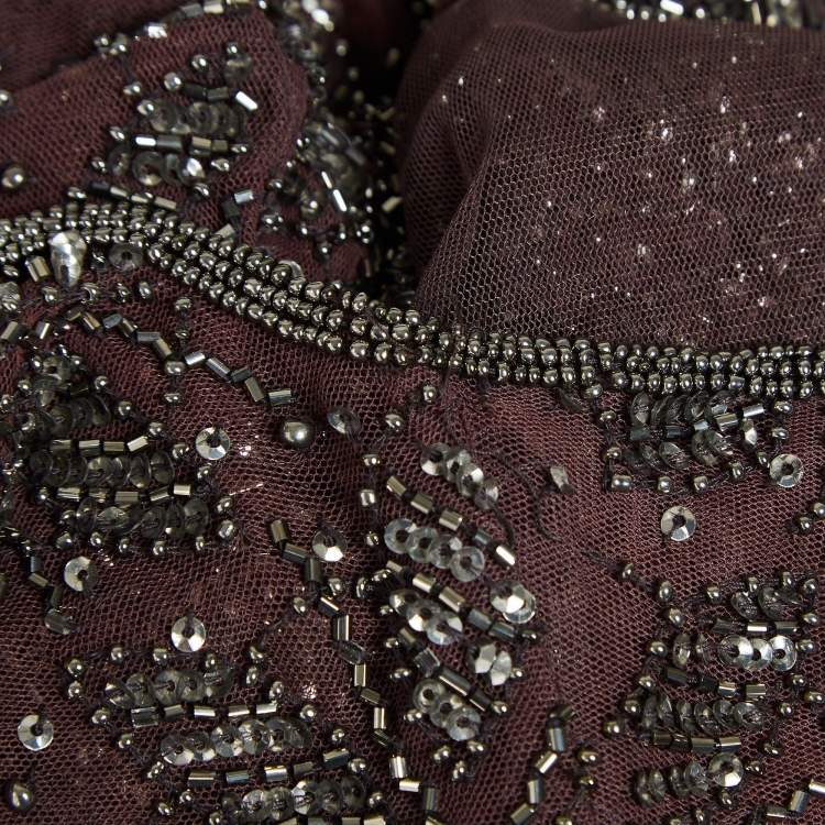 Pre Owned Armani Collezioni Purple Embellished Tulle Shrug S