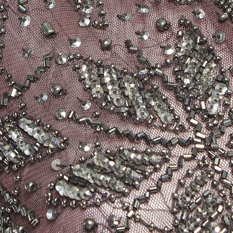 Pre Owned Armani Collezioni Purple Embellished Tulle Shrug S