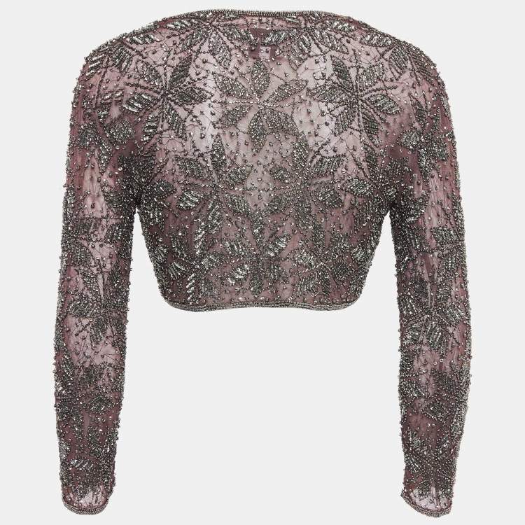 Pre Owned Armani Collezioni Purple Embellished Tulle Shrug S