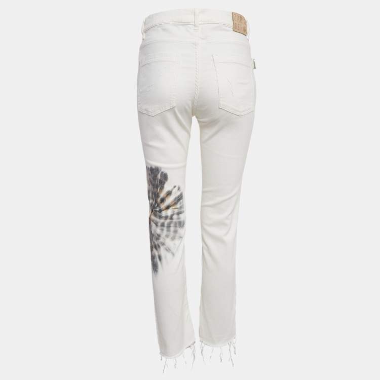 Pre Owned Zadig & Voltaire White Tie Dye Print Denim Jeans M Waist 29"