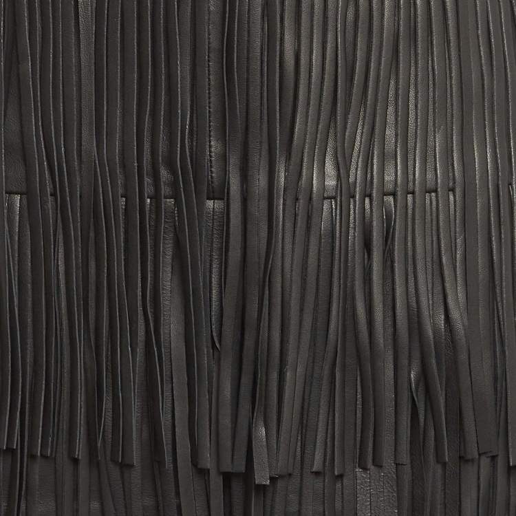 Pre Owned Zadig & Voltaire Black Leather Fringed Mini Skirt S