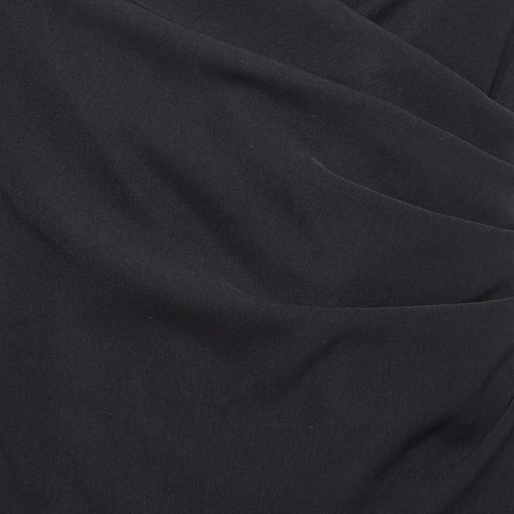 Pre Owned Armani Collezioni Black Crepe Pleated Faux Wrap Maxi Dress M