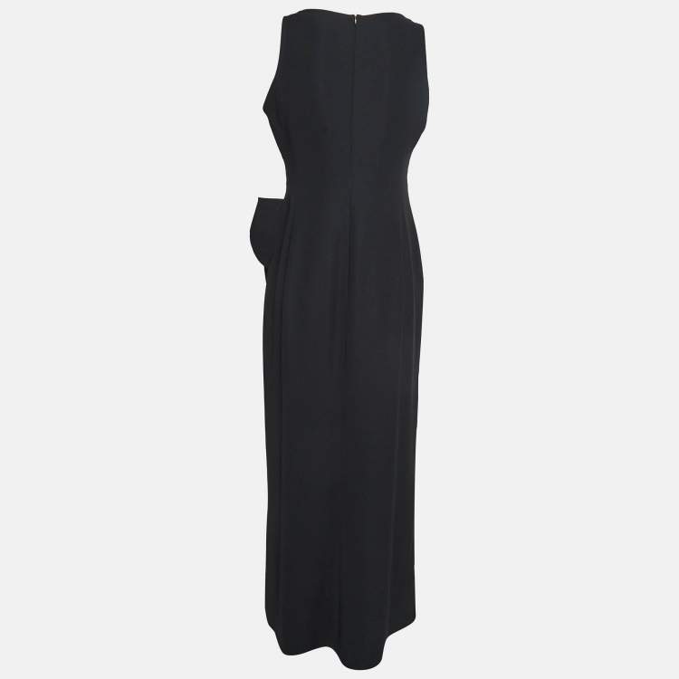 Pre Owned Armani Collezioni Black Crepe Pleated Faux Wrap Maxi Dress M