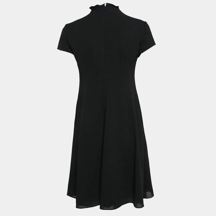 Pre Owned Armani Collezioni Black Crepe Wool Flared Short Dress XS