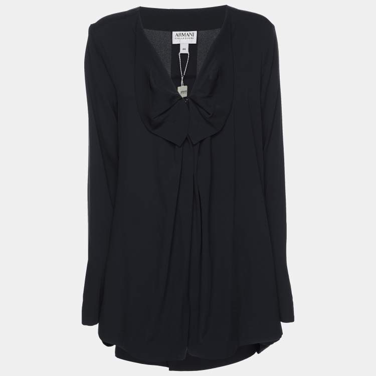 Pre Owned Armani Collezioni Navy Blue Silk Blend Top M