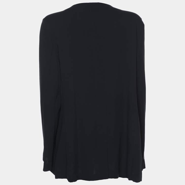 Pre Owned Armani Collezioni Navy Blue Silk Blend Top M