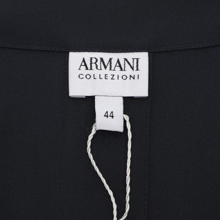 Pre Owned Armani Collezioni Navy Blue Silk Blend Top M
