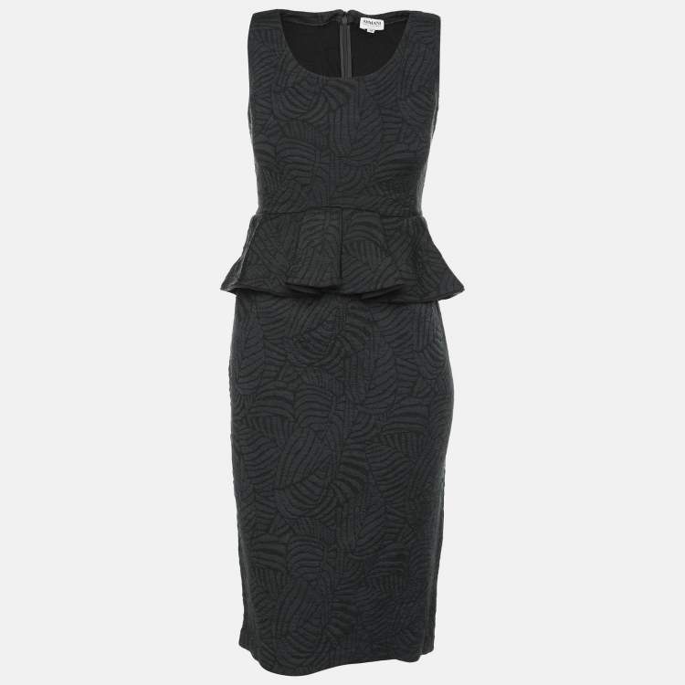 Pre Owned Armani Collezioni Dark Grey Jacquard Midi Dress M