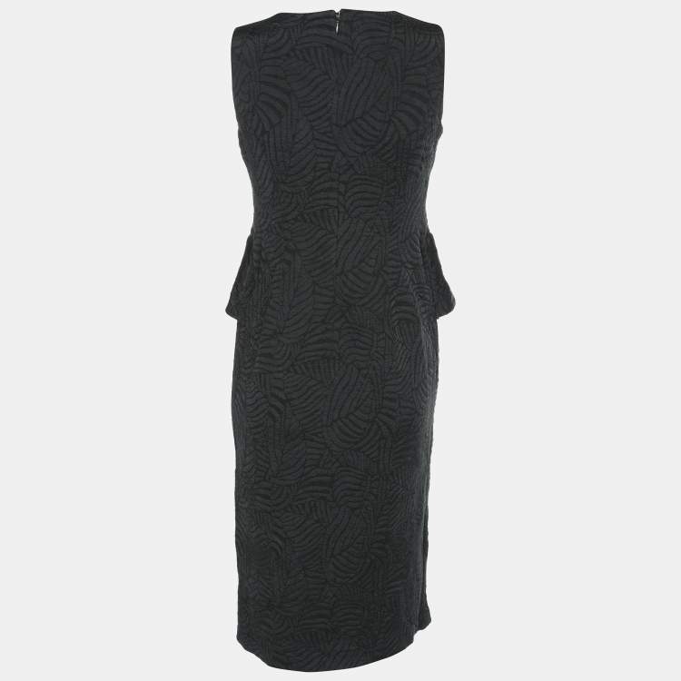 Pre Owned Armani Collezioni Dark Grey Jacquard Midi Dress M