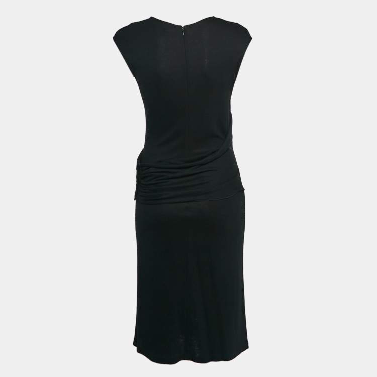 Pre Owned Armani Collezioni Black Jersey Belted Midi Dress M