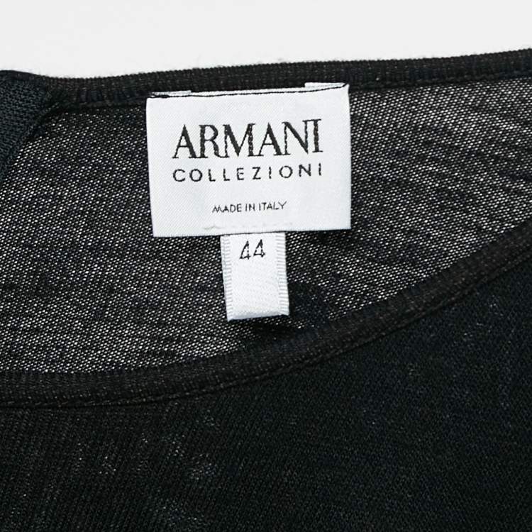 Pre Owned Armani Collezioni Black Jersey Belted Midi Dress M