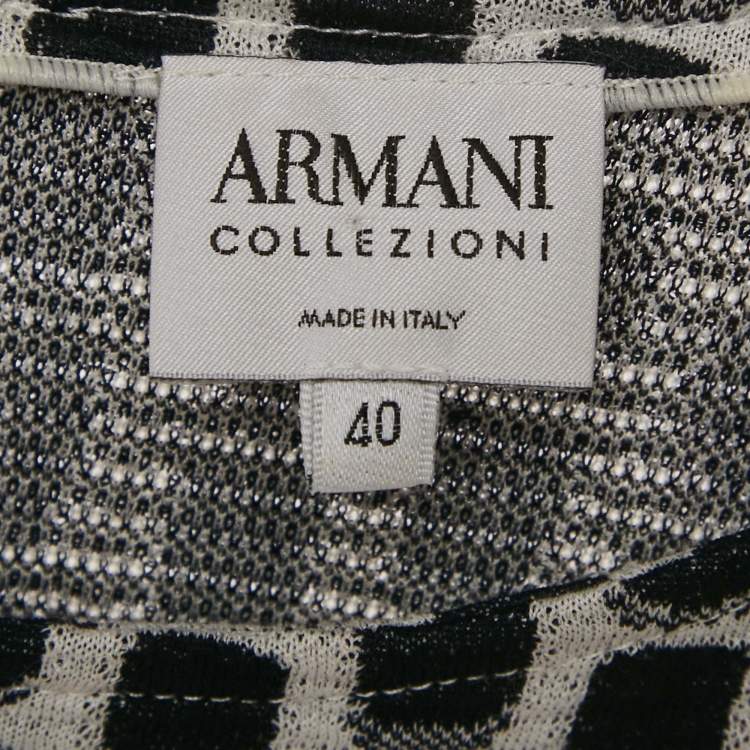 Pre Owned Armani Collezioni White/Black Patterned Jacquard Knit Sleeveless Short Dress S