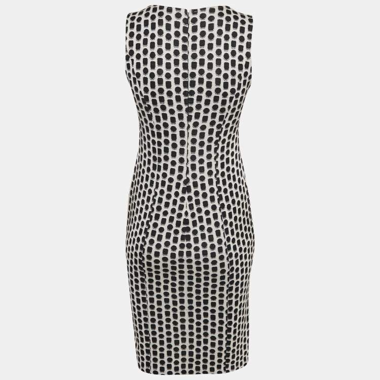 Pre Owned Armani Collezioni White/Black Patterned Jacquard Knit Sleeveless Short Dress S