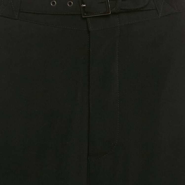 Pre Owned Armani Collezioni Black Crepe Buckle Detail Trousers L
