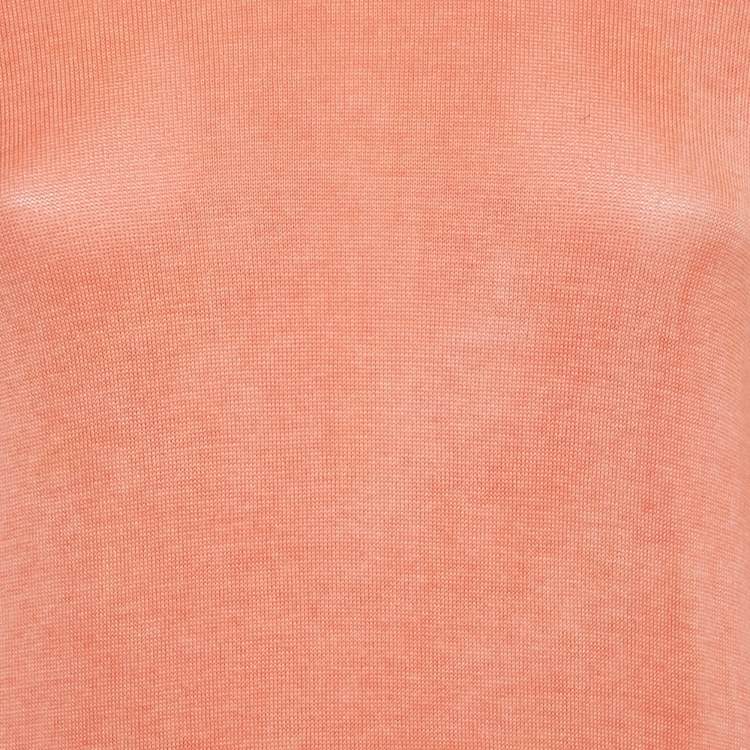 Pre Owned Armani Collezioni Coral Orange Full Sleeve Crew Neck Sweater L 