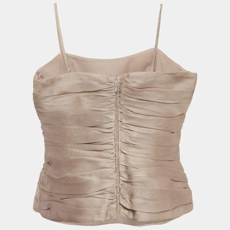 Pre Owned Armani Collezioni Pink Silk Tulle Gathered Sleeveless Top L