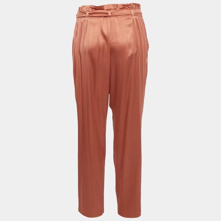 Pre Owned Armani Collezioni Orange Silk Satin Belt Trousers M