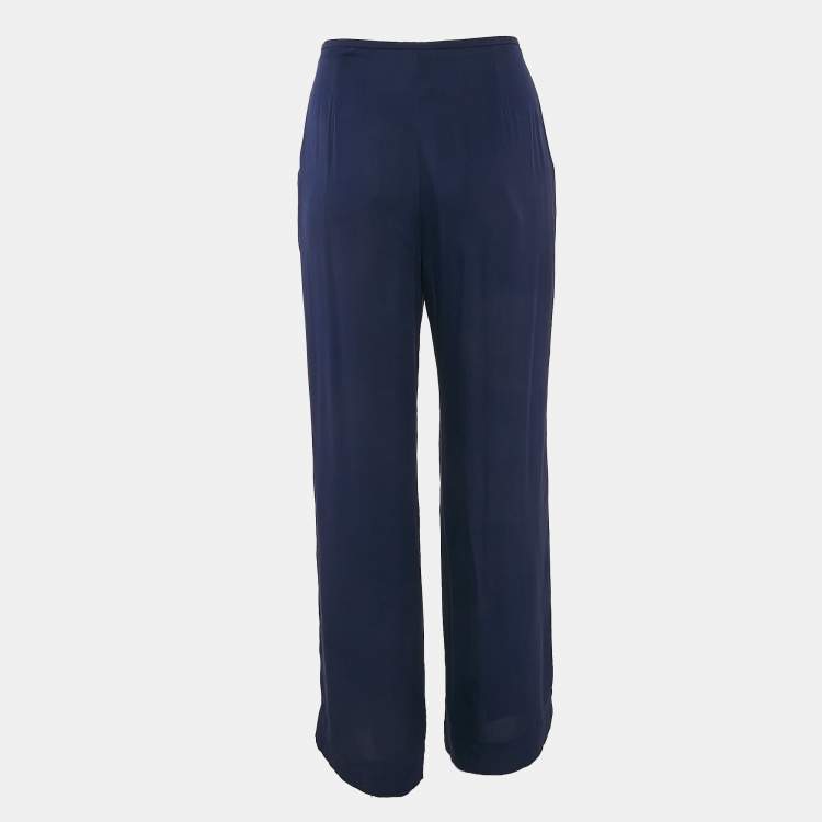 Pre Owned Armani Collezioni Navy Blue Silk Wide-Leg Pants M