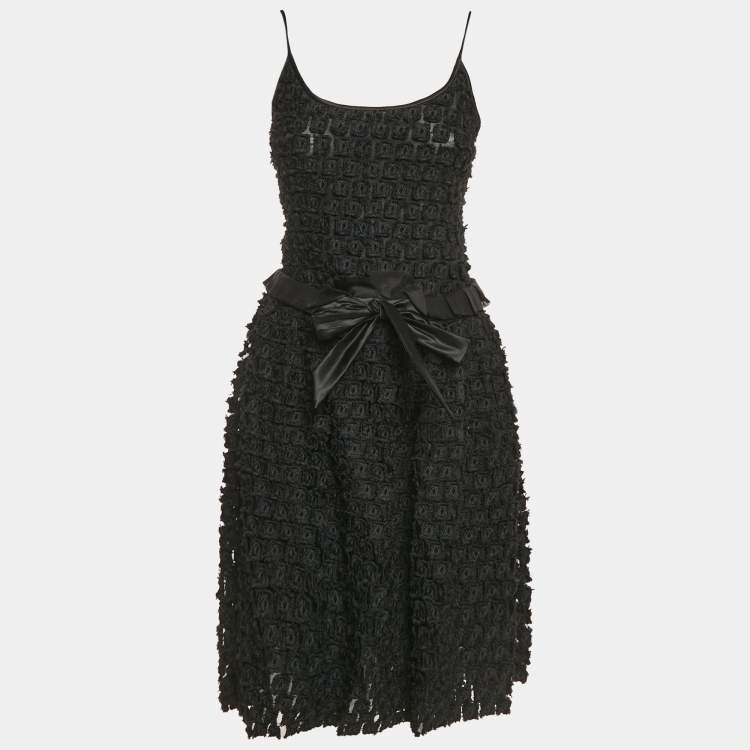 Pre Owned Armani Collezioni Black Embroidered Organza Tie-Up Detail Sleeveless Mini Dress S