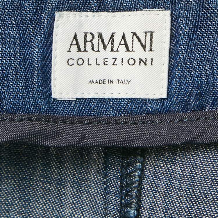 Pre Owned Armani Collezioni Blue Denim Ruffled Midi Skirt S