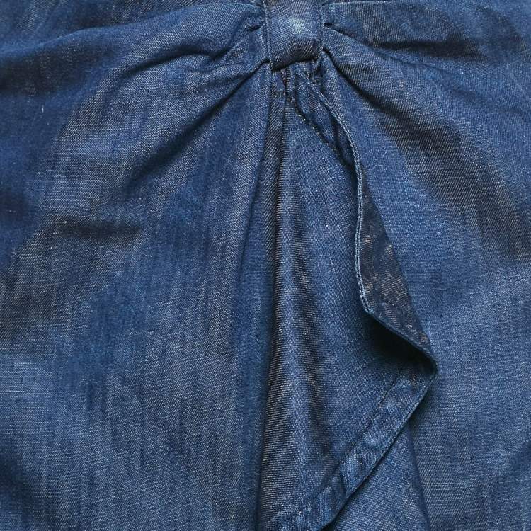Pre Owned Armani Collezioni Blue Denim Ruffled Midi Skirt S