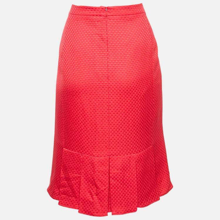 Pre Owned Armani Collezioni Red Checked Pattern Silk Knee-Length Skirt L