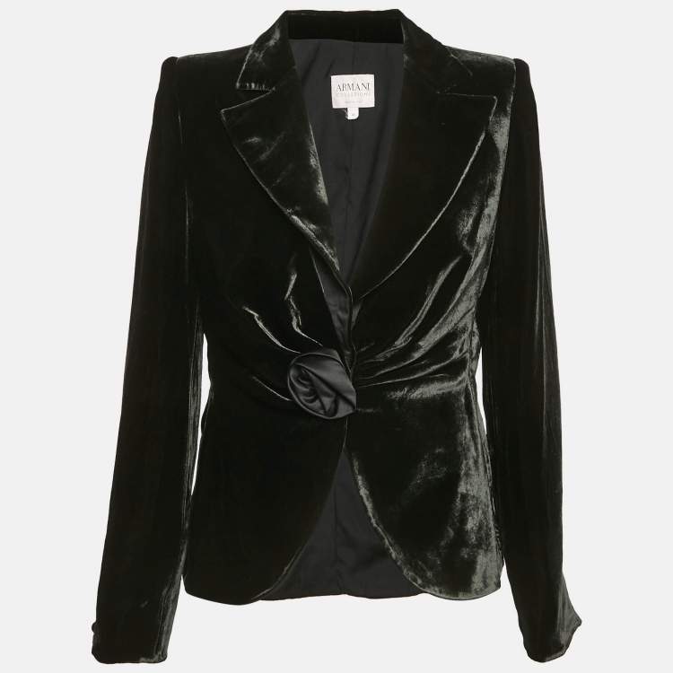 Pre Owned Armani Collezioni  Green Rose Applique Velvet Blazer XL