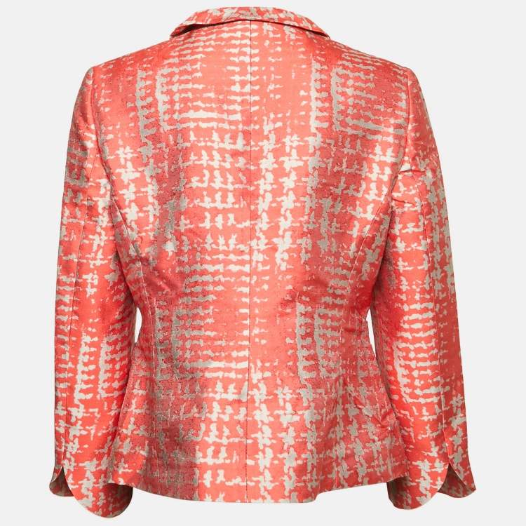 Pre Owned Armani Collezioni Orange Patterned Silk Blazer L