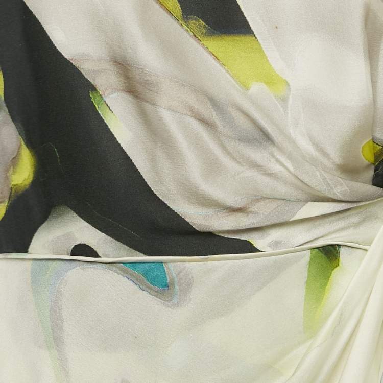Pre Owned Armani Collezioni Multicolor Printed Satin Draped Mini Dress L