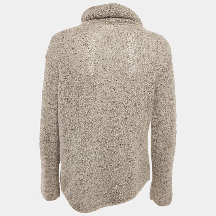 Pre Owned Armani Collezioni Grey Patterned Knit Turtle Neck Sweater M