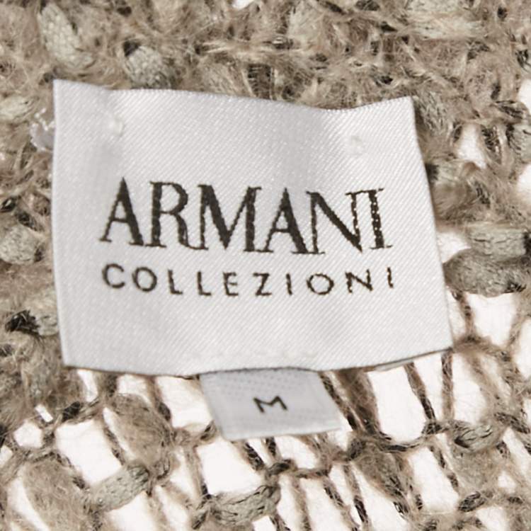 Pre Owned Armani Collezioni Grey Patterned Knit Turtle Neck Sweater M