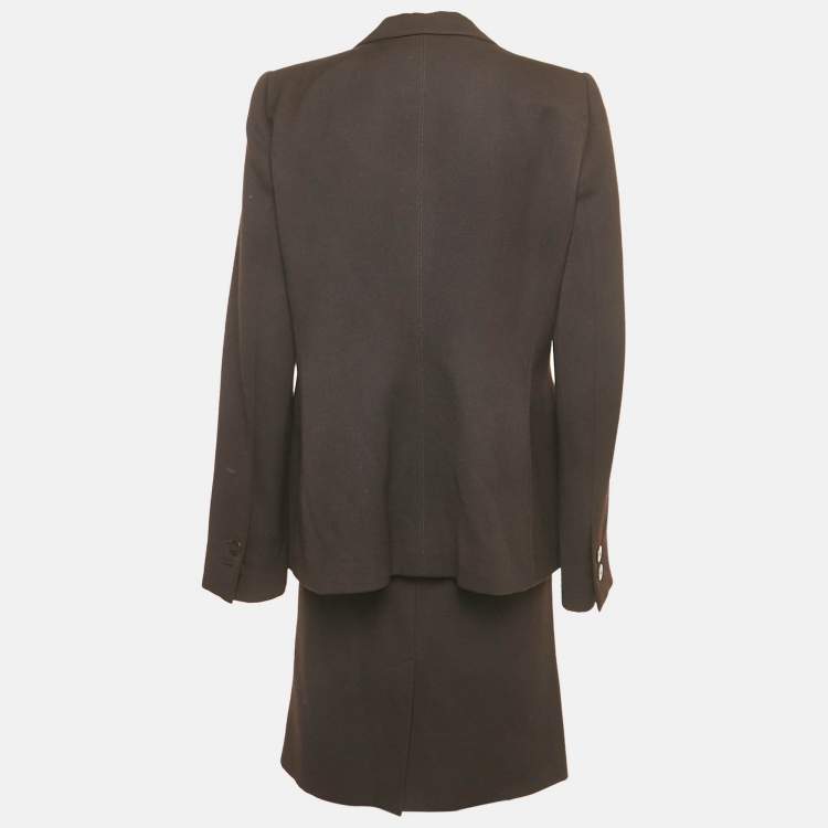 Pre Owned Armani Collezioni Brown Wool Skirt Suit XL