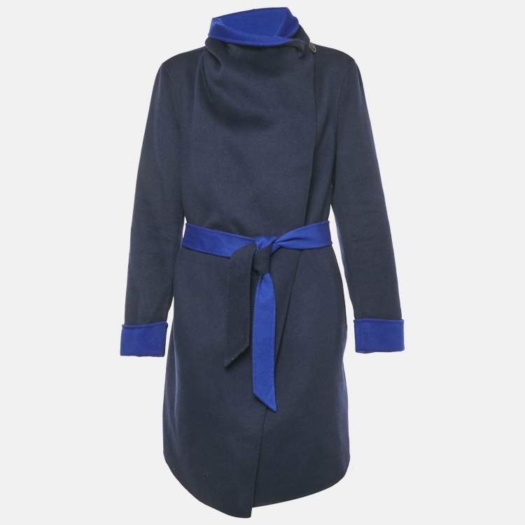 Pre Owned Armani Collezioni Blue Wool Felt Double Fabric Coat L